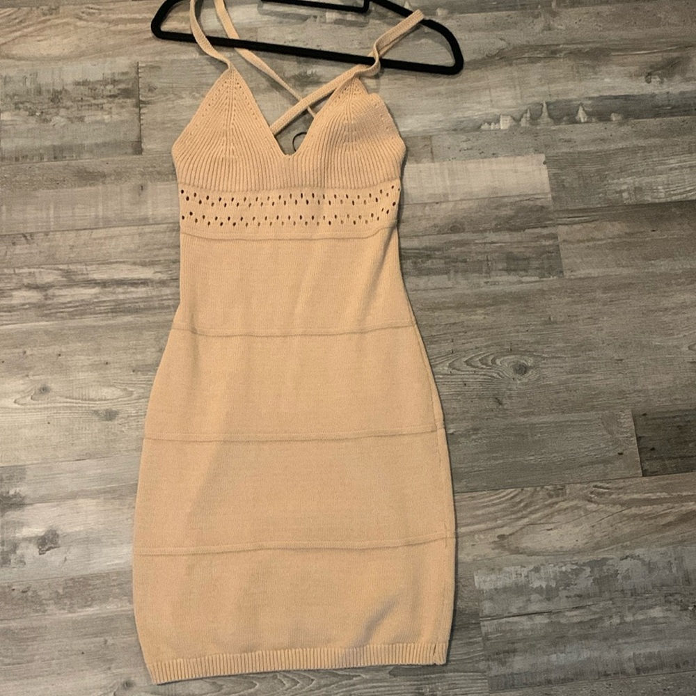Divided knitted dress - tan - size small